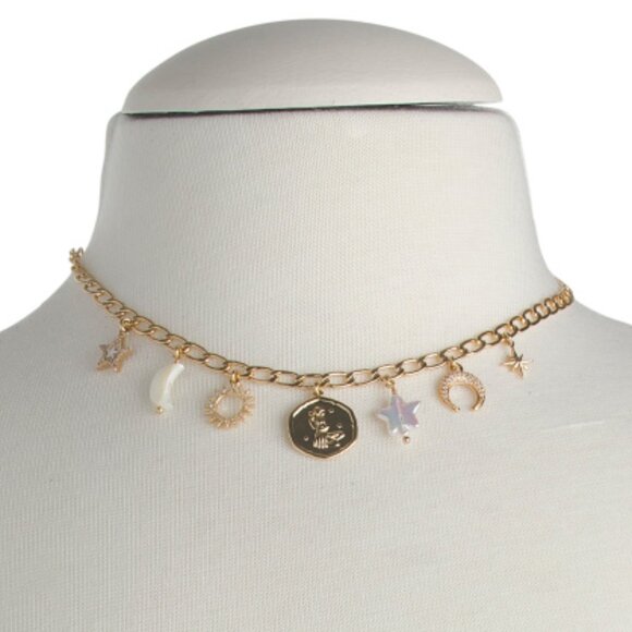 NWT LUNA NORTE Virgo Gold-Tone Zodiac Astrological Charm Necklace with Pearls - Picture 2 of 3
